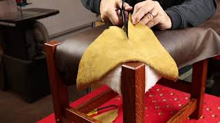 Upholster a Leather Ottoman  Footstool or Footrest DIY Upholstery w foam and Dacron layers amp Jute [upl. by Leong757]