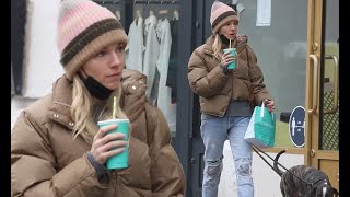 Sienna Miller walks the dog in a padded jacket and £650 Gucci boots [upl. by Ierbua]