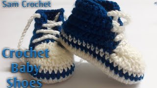 DIY Tutorial How to make Crochet Baby Shoes  Baby Booties With Shoe Laces Sam Crochet [upl. by Gilbertson12]