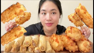 Real mukbang  Potato cheese corn dog and spring rolls [upl. by Hortensa162]