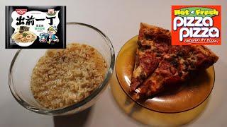 NISSIN DEMAE RAMEN BLACK GARLIC OIL TONKOTSU amp LEFTOVER PIZZA PIZZA ASMR MUKBANG [upl. by Latsirc275]