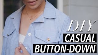 How to Make a Button Down Shirt casual chambray  WITHWENDY [upl. by Farlee152]