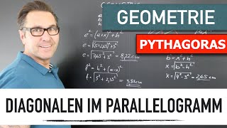 Wie berechne ich die Diagonalen im Parallelogramm  Anwendung des Pythagoras  Dreieckberechnung [upl. by Emoreg]