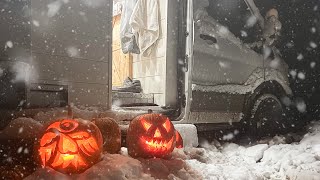 Surviving the FIRST SNOWSTORM OF THE YEAR  Winter Van Camping in an Early Fall Blizzard [upl. by Inalaek]