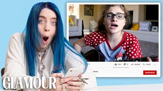 Billie Eilish Watches Fan Covers on YouTube  Glamour [upl. by Retep]