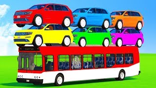 Learn COLORS Cars for Kids FUN Race amp Superheroes BUS in Spiderman Cartoon Nursery Rhymes [upl. by Adiaj]