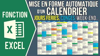 EXCEL  CALENDRIER AUTOMATIQUE Planning des congés jours fériés weekend et date du jour [upl. by Rennob]