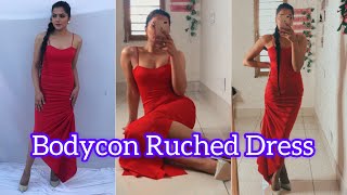 DIY  Bodycon Ruched Dress CuttingampStitching  Easy Way to Cut Bodycon Side Slit Dress Rajveerpunni [upl. by Veedis]