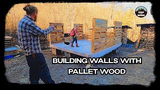 Building Walls out of Pallet Wood  Part 1  Tiny Pallet House in the woods [upl. by Senzer188]