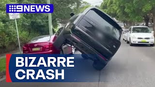 Range Rover suspended midair following bizarre crash  9 News Australia [upl. by Arok163]