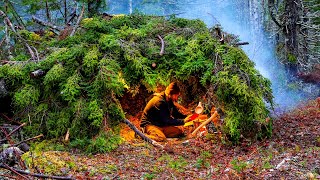 Bushcraft Survival Shelter Camping In Rain [upl. by Akilat]