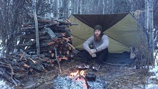 Solo Winter Backcountry Camping amp Campfire Cooking [upl. by Nahshun]