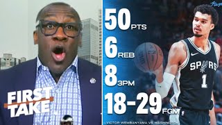 FIRST TAKE  Shannon GOES CRAZY to Wemby make NBA history with a 50point game as Spurs beat Wizards [upl. by Shoshana768]