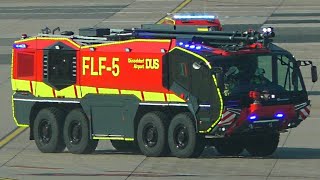 GROẞALARM FLUGHAFEN DÜSSELDORF Flughafenfeuerwehr und Berufsfeuerwehr Düsseldorf auf Einsatzfahrt [upl. by Trawets]