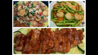 蜜汁叉烧 Honey Roasted Char Siew  铁板豆腐 Hotplate Tofu  带子炒芦笋 Stir Fry Scallops and Asparagus [upl. by Yrrab]