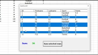 How to sum selected rows listbox in Excel userform VBA [upl. by Adnawot]