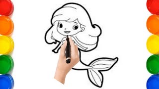 How to draw special Mermaid girl for kids Easy Mermaid drawing painting colouring for Toodlers [upl. by Bernete224]