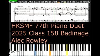 HKSMF 77th Piano Duet 2025 Class 158 Junior Badinage Alec Rowley [upl. by Nal346]