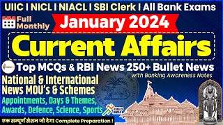 Full January Monthly Current Affairs 2024 for UIIC NICL NIACL SBI CLERK Assistant AO Banking Affairs [upl. by Ocsirf783]