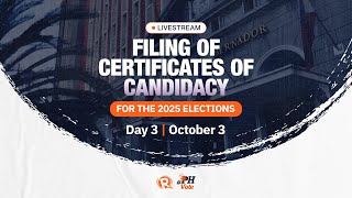 Filing of certificates of candidacy for 2025 Philippine elections  Day 3 October 3 [upl. by Takakura]