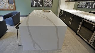 3cm Arabescato Pental Quartz Waterfall Edge by Crowleys Granite Concepts Inc [upl. by Tavia763]