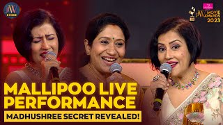 Mallipoo Live Performance  Madhushree Secret Revealed by Sujatha Mohan  JFW Movie Awards 2023 [upl. by Notlaw]