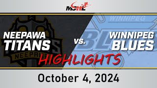 Neepawa Titans vs Winnipeg Blues  October 4 2024 Highlights [upl. by Frannie159]