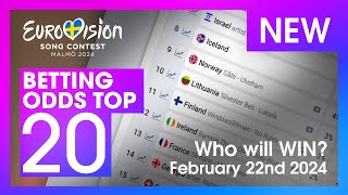 🏆📊 Who will WIN EUROVISION 2024  Top 20 Betting Odds February 22nd [upl. by Ponce]