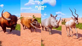 Addax Red River Hog Long Horned Bison White Rhinoceros Monkey  Planet Zoo Animals Race [upl. by Chaunce]