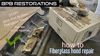 how to repair broken cracked delaminated fiberglass hoods 89 foxbody busted hood latch repair [upl. by Anial]