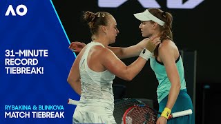 The Longest Singles Tiebreak in Grand Slam History  Rybakina v Blinkova  Australian Open 2024 [upl. by Akihsay]