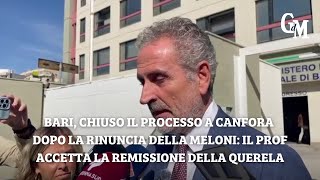 Bari chiuso processo a Canfora dopo rinuncia della Meloni prof accetta remissione della querela [upl. by Enirac178]