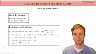 Fernuni Hagen Klausurlösung Wirtschaftsmathematik SS2016 September 2016 092016  Aufgabe 5 [upl. by Emanuele879]