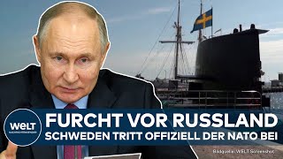 KRIEG IN DER UKRAINE Furcht vor Russland und Putin Schweden wird offiziell Mitglied der Nato [upl. by Gaulin963]