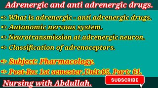 Adrenergic and anti adrenergic drugs in Urdu PostRn 1st Unit5part1  pharmacology [upl. by Kingsley709]