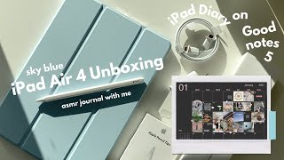 iPad Air 4 sky blue unboxing  apple pencil 🦋 ASMR january journal with me  GoodNotes 5 [upl. by Cathi70]