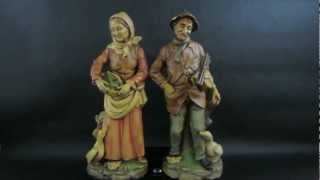 Old Woman amp Man Statue Bookend Fish plaster Chalkware [upl. by Laehcim]