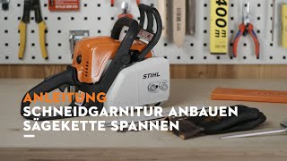 STIHL Motorsäge MS 180 Schiene und Kette montieren Sägekette spannen [upl. by Akinimod]