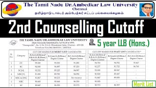 2nd Counselling Cutoff Marks  5 year LLB Hons  SOEL  Merit List  TNDALU [upl. by Gustie]