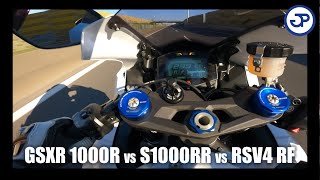 GSXR 1000R 2018 vs S1000RR 2021 vs RSV4 RF 2015 [upl. by Sucramraj196]