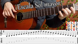 Como tocar Escala Sol mayor  Tablatura con partitura🧐  ✨Tutorial guitarra✨ [upl. by Croix790]