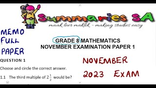 Mathematics Grade 8 November 2023 Paper 1 Exam Revision Memo Term 4 Exam Paper [upl. by Yenaiv902]