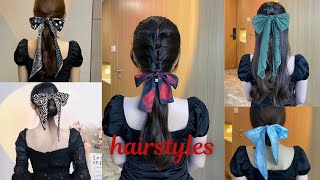 6 scarf hairstyle 🎀l simple and easy hairstyles l hairstyle tutorial l ribbon hairstyle l cute [upl. by Sergu641]