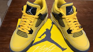 Air Jordan 4 yellow tour aka lighting gs review Are materials on point [upl. by Ocicnarf107]