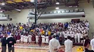 Big Spring boys basketball sings alma mater with student body [upl. by Htezzil]