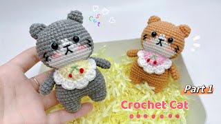 How To Crochet Cat 🐱 Step By Step Crochet Tutorial  Móc Bé Mèo Đeo Yếm [upl. by Ursula]