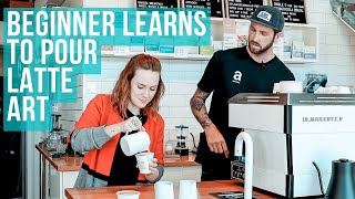 Watch A Beginner Barista Learning How To Pour Latte Art [upl. by Atilek176]