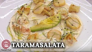 Taramasalata with Scallops Crab and Croutons  MasterChef UK [upl. by Ynohtnaed]