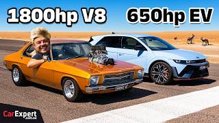 1800hp muscle car v 650hp HYUNDAI EV Drag Race This was SO close [upl. by Lebna]