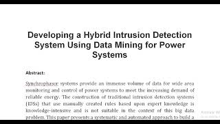 Developing a Hybrid Intrusion Detection System Using Data Mining for Power Systems [upl. by Whetstone]